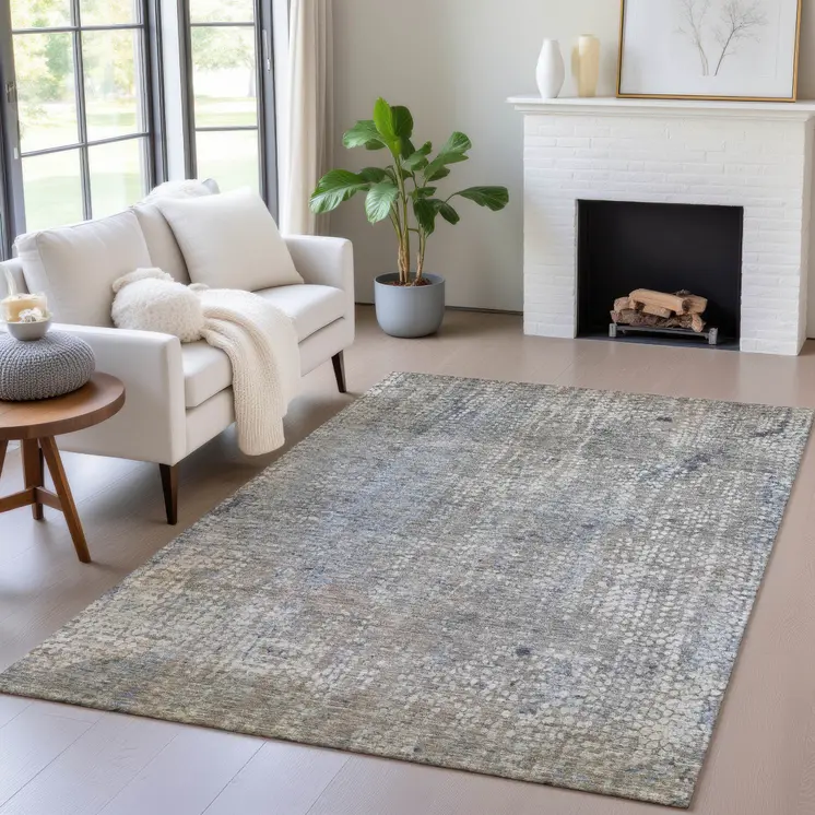 8' X 10' Taupe And Ivory Abstract Washable Indoor Outdoor Area Rug