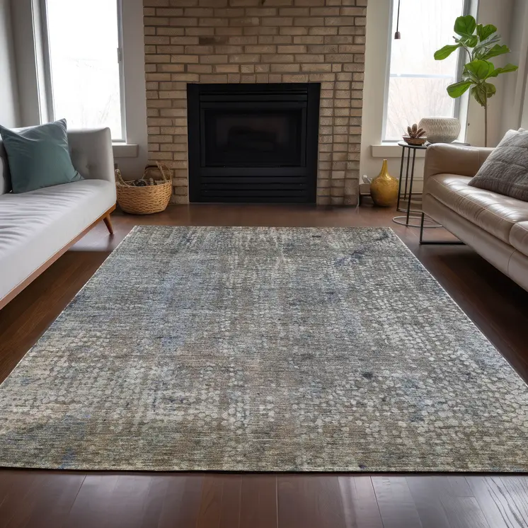 10' X 14' Taupe And Ivory Abstract Washable Indoor Outdoor Area Rug