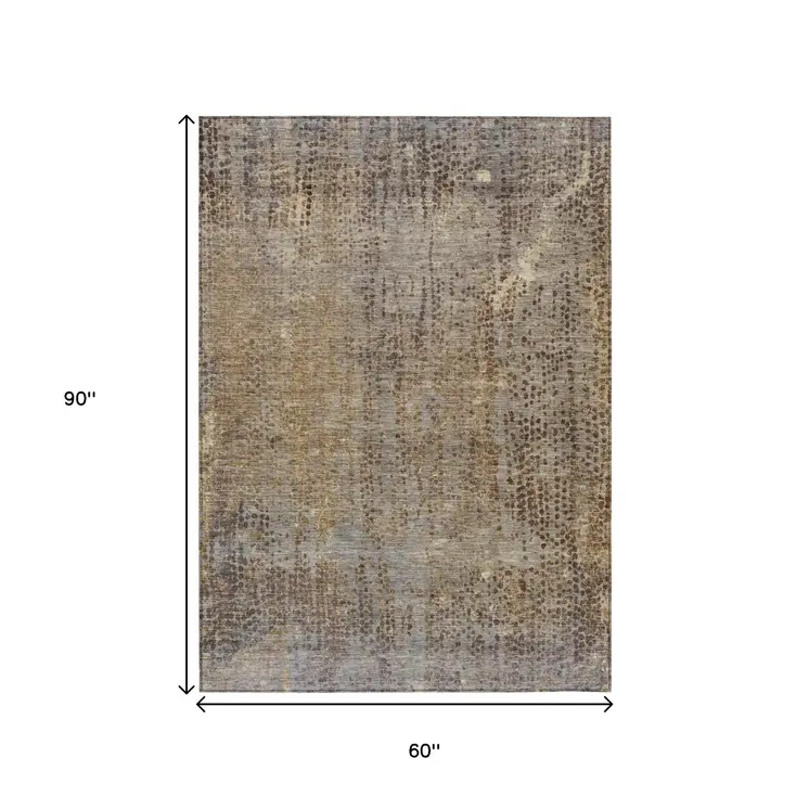5' X 8' Brown And Ivory Abstract Washable Indoor Outdoor Area Rug