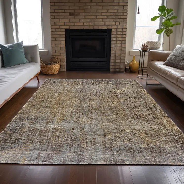 5' X 8' Brown And Ivory Abstract Washable Indoor Outdoor Area Rug