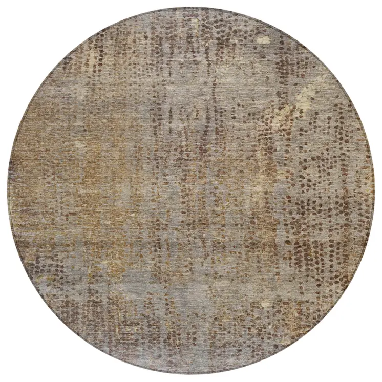 8' Brown And Ivory Round Abstract Washable Indoor Outdoor Area Rug