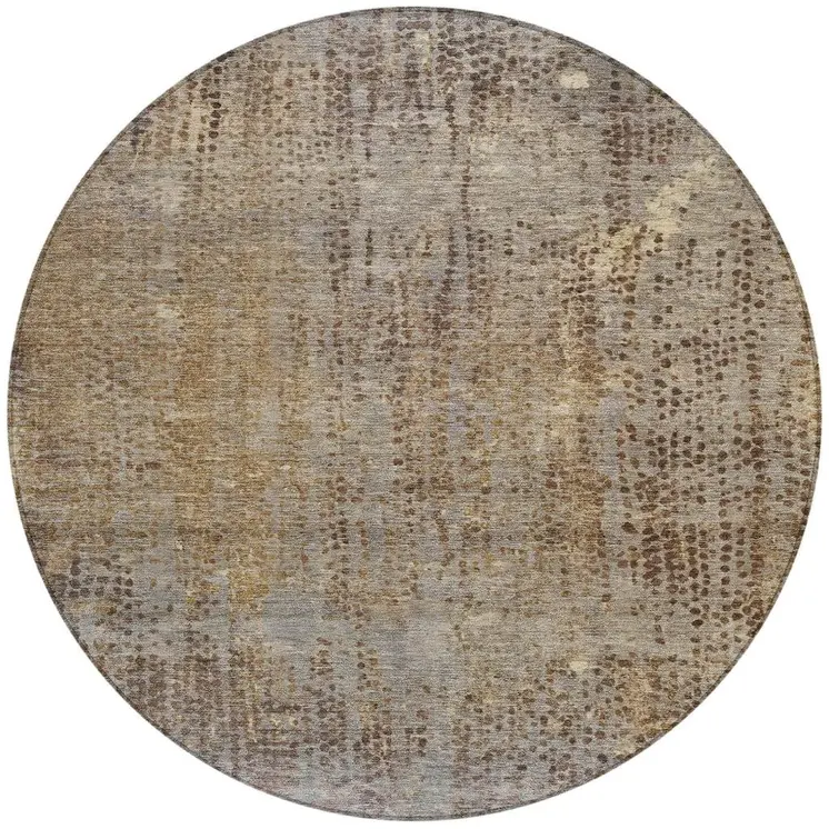 8' Brown And Ivory Round Abstract Washable Indoor Outdoor Area Rug