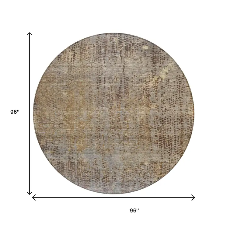 8' Brown And Ivory Round Abstract Washable Indoor Outdoor Area Rug