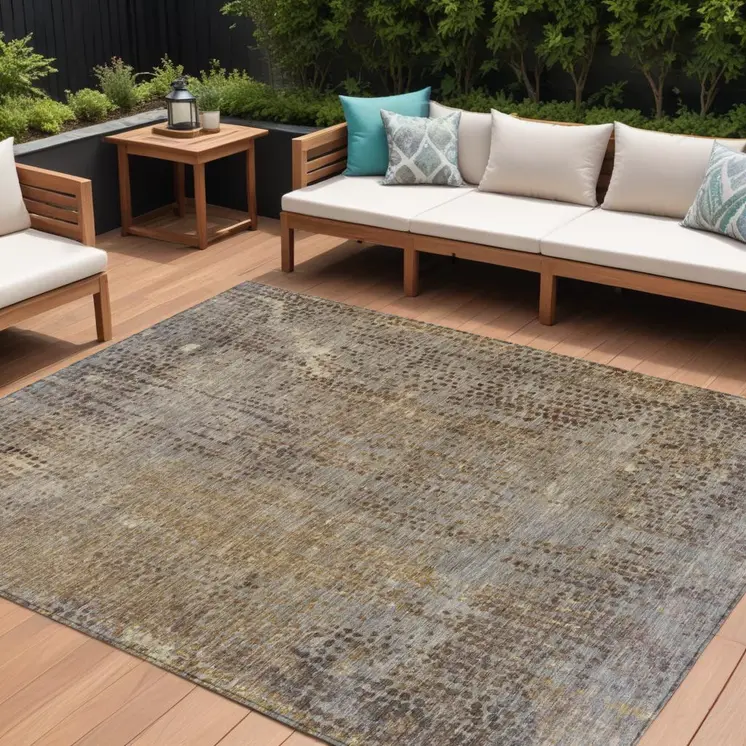 8' X 10' Brown And Ivory Abstract Washable Indoor Outdoor Area Rug