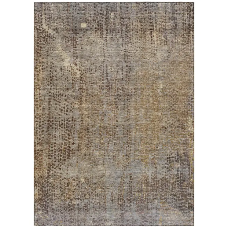 9' X 12' Brown And Ivory Abstract Washable Indoor Outdoor Area Rug