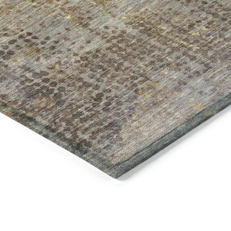 9' X 12' Brown And Ivory Abstract Washable Indoor Outdoor Area Rug