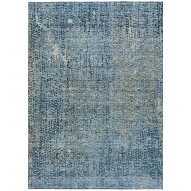 3' X 5' Blue And Ivory Abstract Washable Indoor Outdoor Area Rug