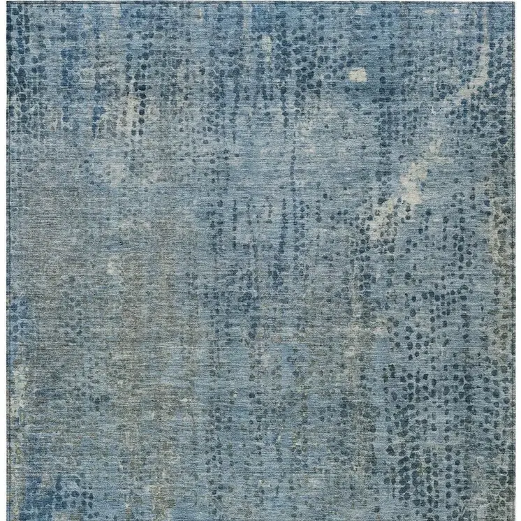 9' X 12' Blue And Ivory Abstract Washable Indoor Outdoor Area Rug