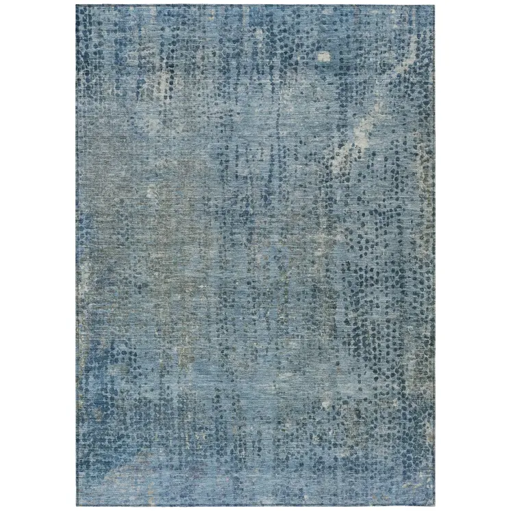 9' X 12' Blue And Ivory Abstract Washable Indoor Outdoor Area Rug
