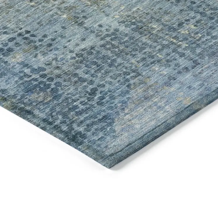 9' X 12' Blue And Ivory Abstract Washable Indoor Outdoor Area Rug