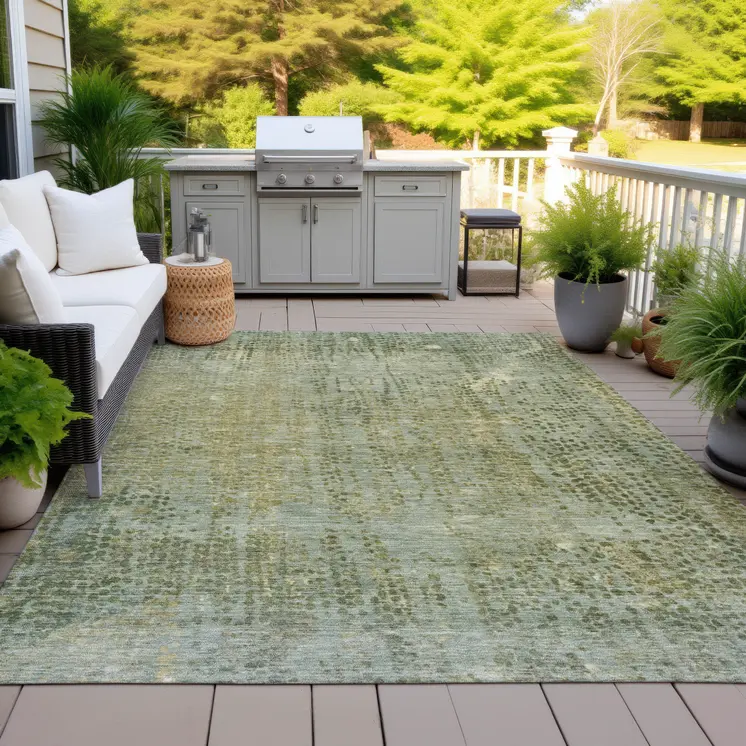 3' X 5' Green And Ivory Abstract Washable Indoor Outdoor Area Rug