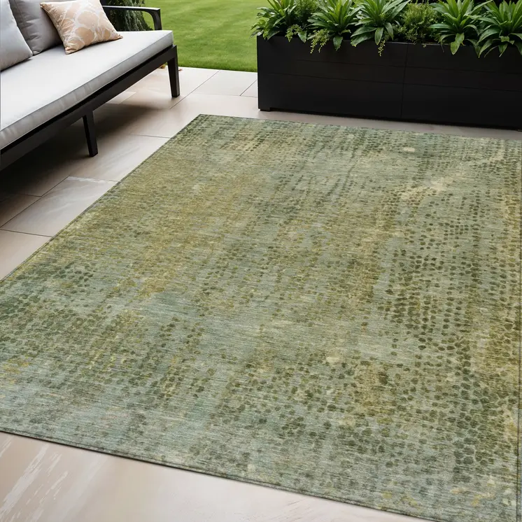 5' X 8' Green And Ivory Abstract Washable Indoor Outdoor Area Rug