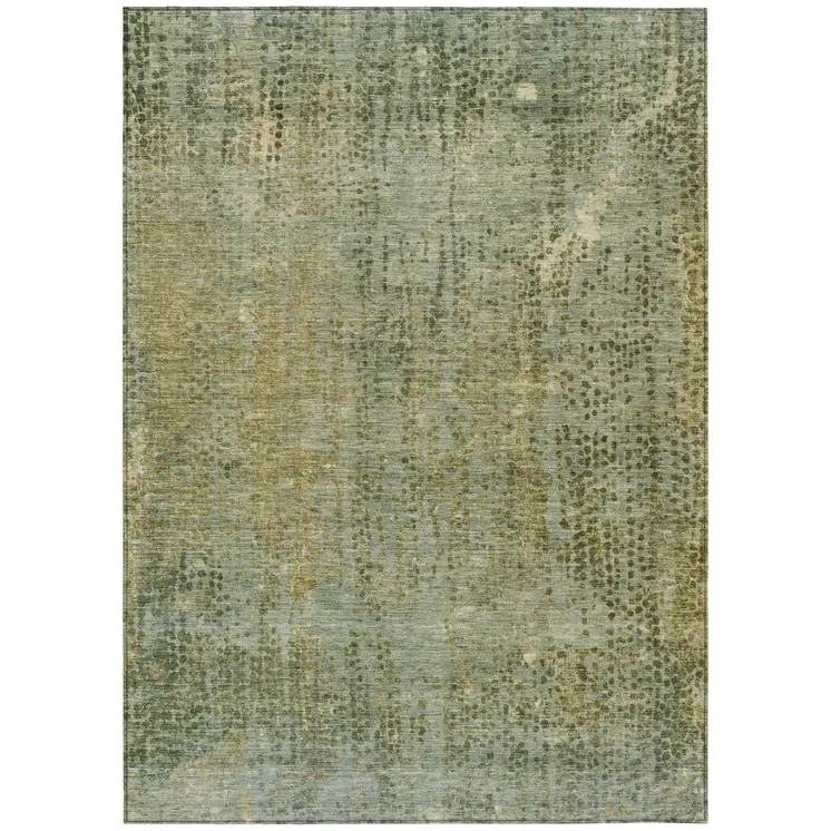 5' X 8' Green And Ivory Abstract Washable Indoor Outdoor Area Rug