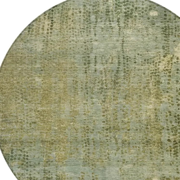 8' Green And Ivory Round Abstract Washable Indoor Outdoor Area Rug