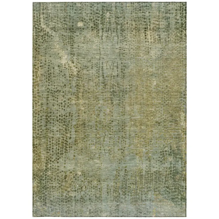 8' X 10' Green And Ivory Abstract Washable Indoor Outdoor Area Rug
