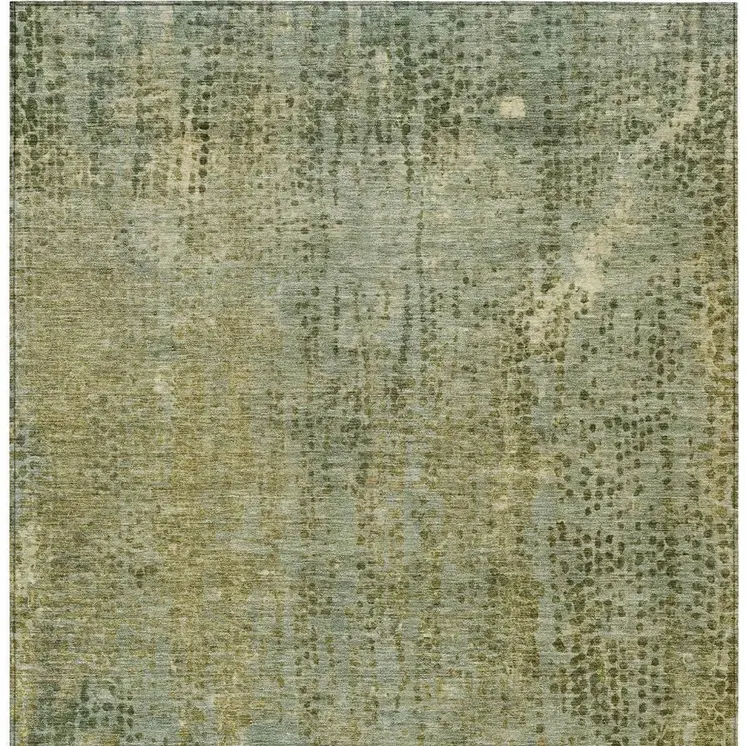 9' X 12' Green And Ivory Abstract Washable Indoor Outdoor Area Rug