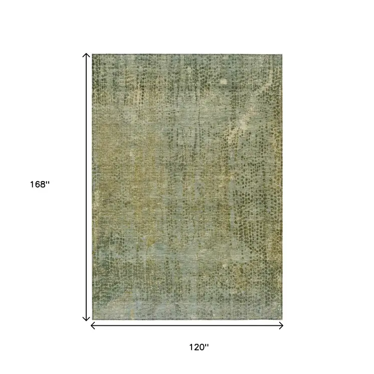 10' X 14' Green And Ivory Abstract Washable Indoor Outdoor Area Rug