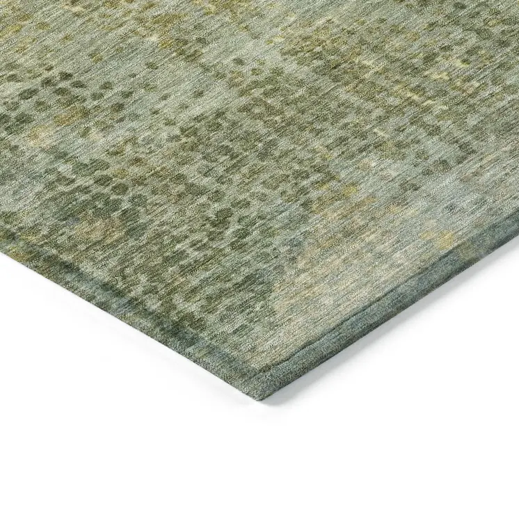 10' X 14' Green And Ivory Abstract Washable Indoor Outdoor Area Rug
