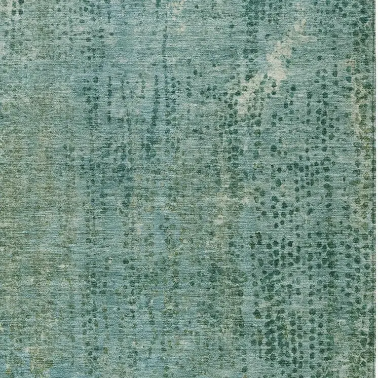 5' X 8' Teal Blue And Ivory Abstract Washable Indoor Outdoor Area Rug