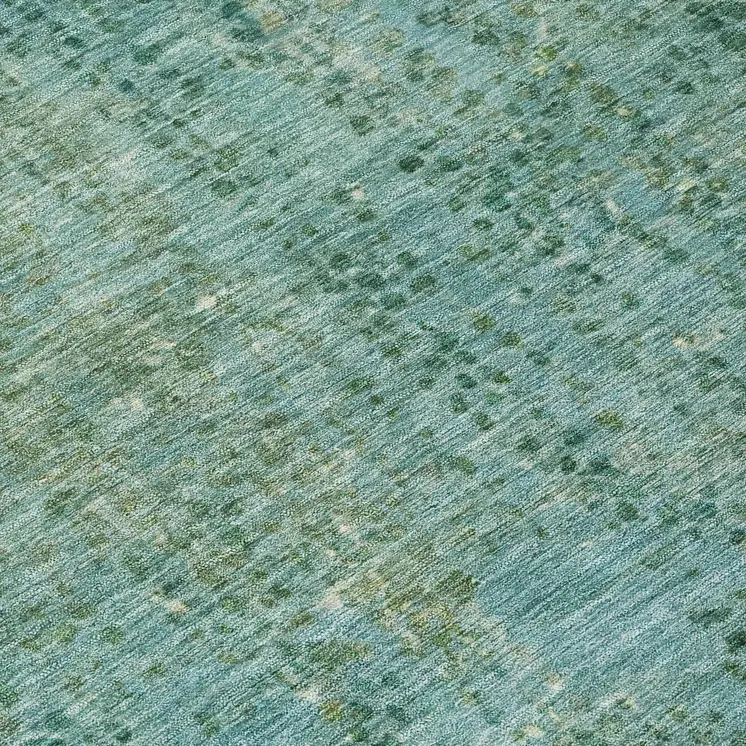 8' Teal Blue And Ivory Round Abstract Washable Indoor Outdoor Area Rug