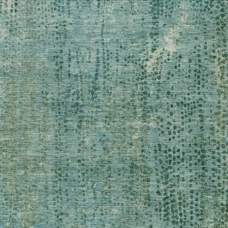 8' X 10' Teal Blue And Ivory Abstract Washable Indoor Outdoor Area Rug