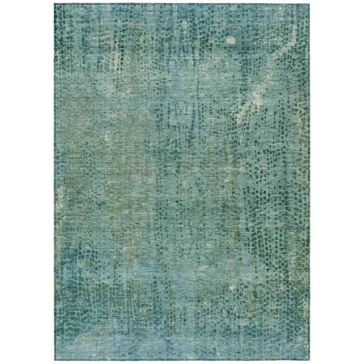 8' X 10' Teal Blue And Ivory Abstract Washable Indoor Outdoor Area Rug