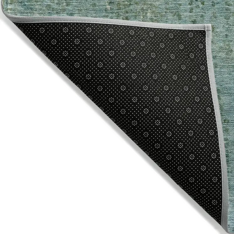 9' X 12' Teal Blue And Ivory Abstract Washable Indoor Outdoor Area Rug