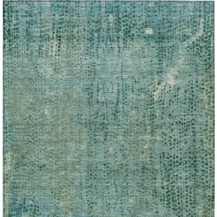 10' X 14' Teal Blue And Ivory Abstract Washable Indoor Outdoor Area Rug