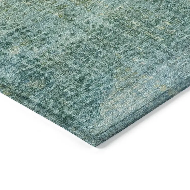 10' X 14' Teal Blue And Ivory Abstract Washable Indoor Outdoor Area Rug