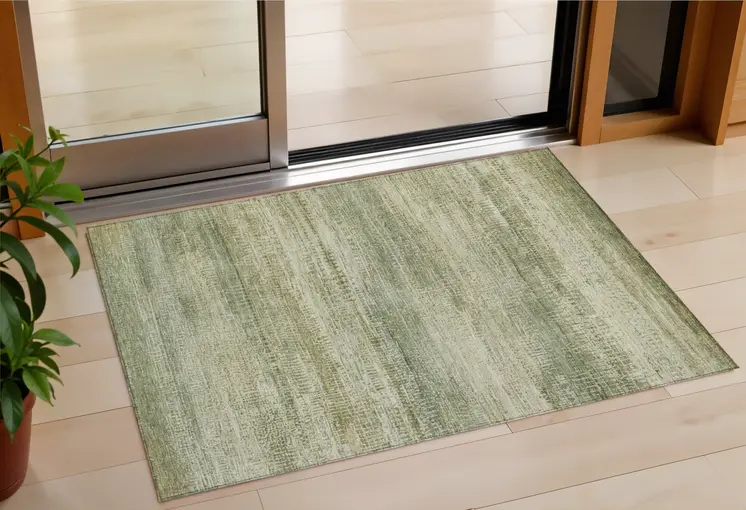 3' X 5' Artichoke Green And Beige Abstract Washable Indoor Outdoor Area Rug