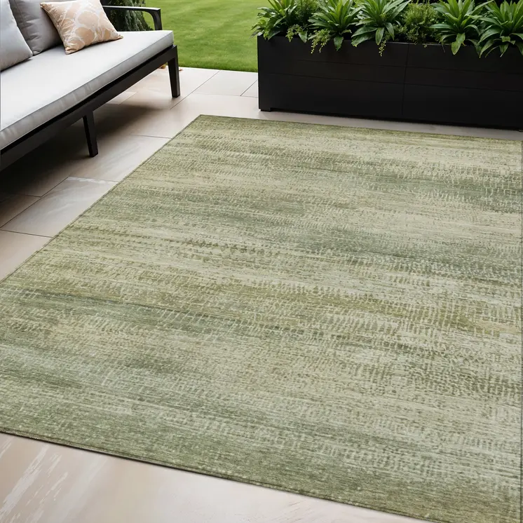 5' X 8' Artichoke Green And Beige Abstract Washable Indoor Outdoor Area Rug