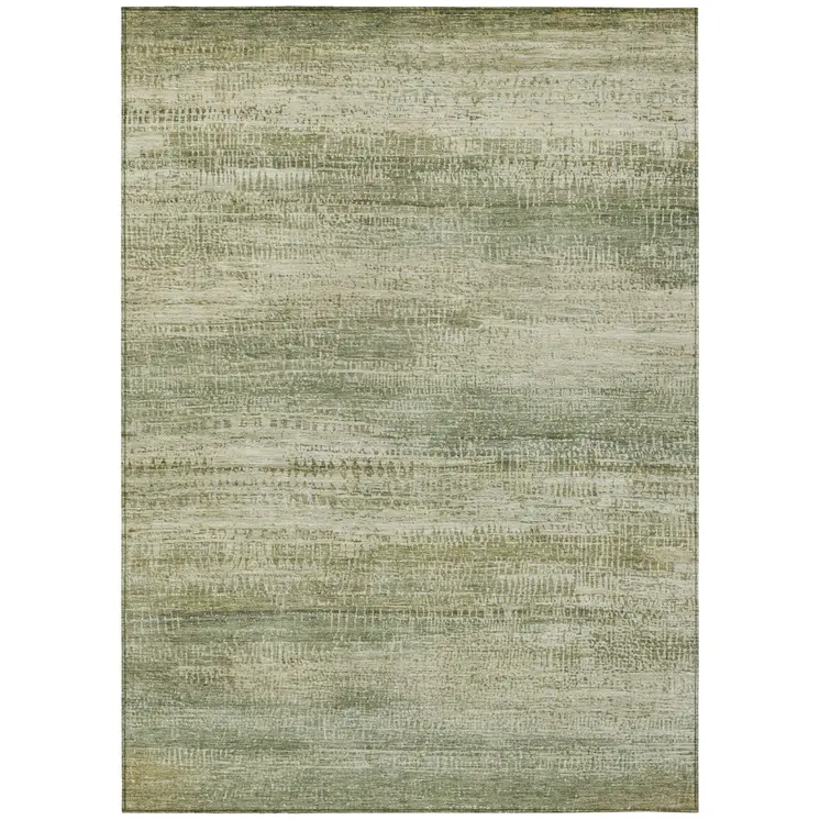 5' X 8' Artichoke Green And Beige Abstract Washable Indoor Outdoor Area Rug