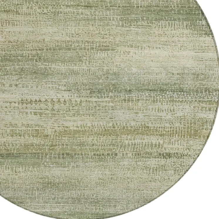 8' Artichoke Green And Beige Round Abstract Washable Indoor Outdoor Area Rug