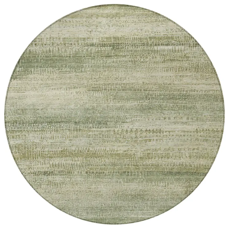 8' Artichoke Green And Beige Round Abstract Washable Indoor Outdoor Area Rug