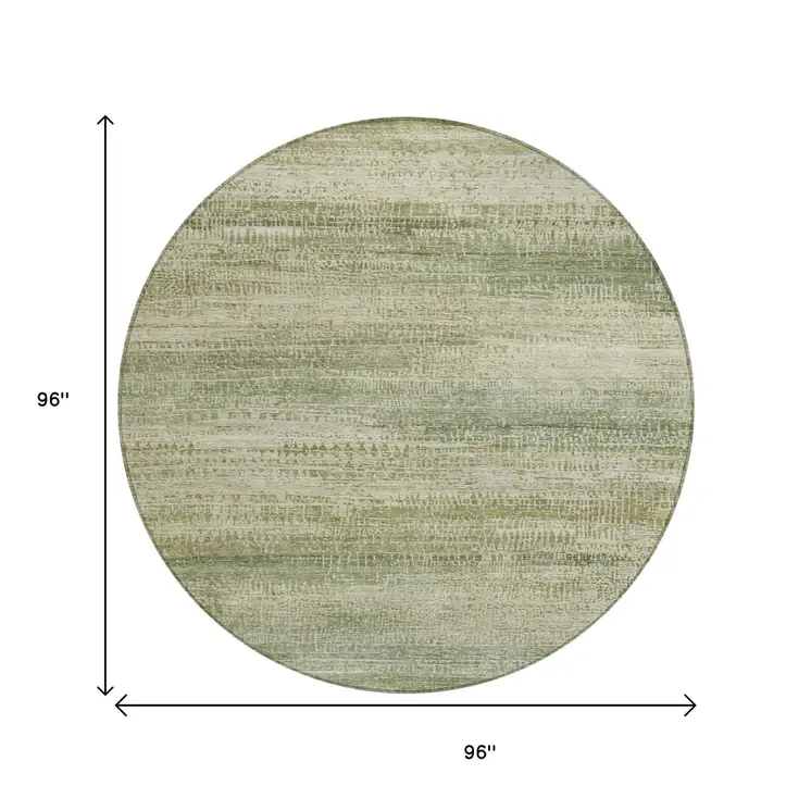 8' Artichoke Green And Beige Round Abstract Washable Indoor Outdoor Area Rug