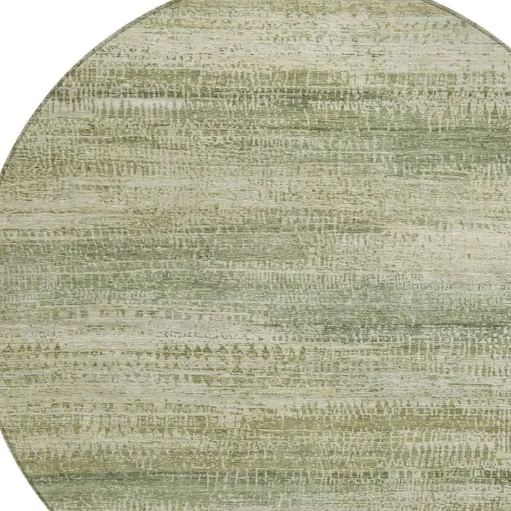 8' Artichoke Green And Beige Round Abstract Washable Indoor Outdoor Area Rug