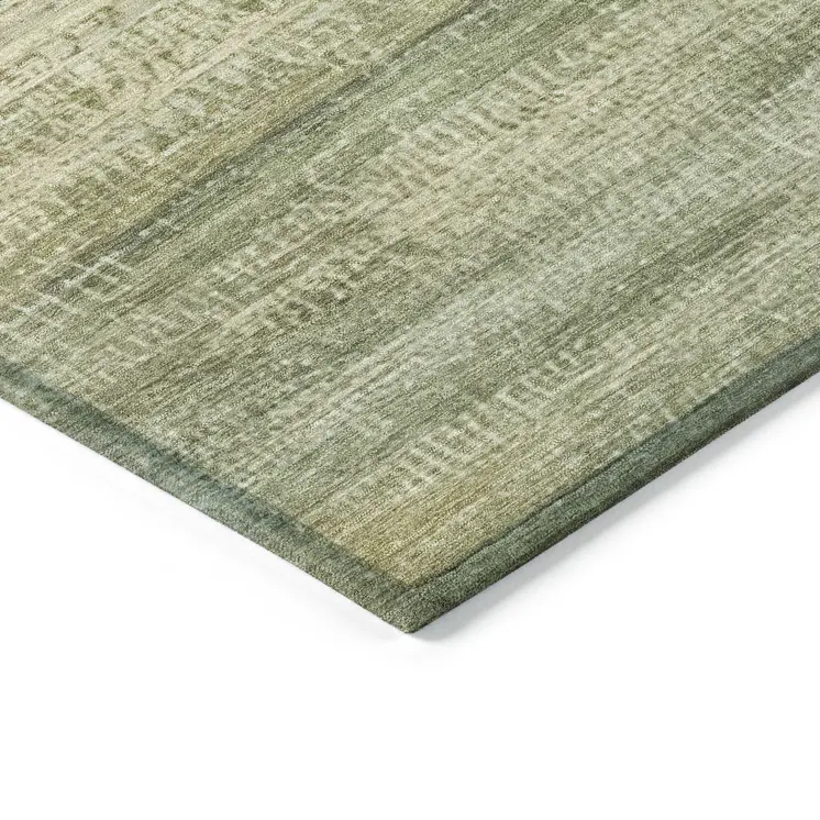 8' X 10' Artichoke Green And Beige Abstract Washable Indoor Outdoor Area Rug