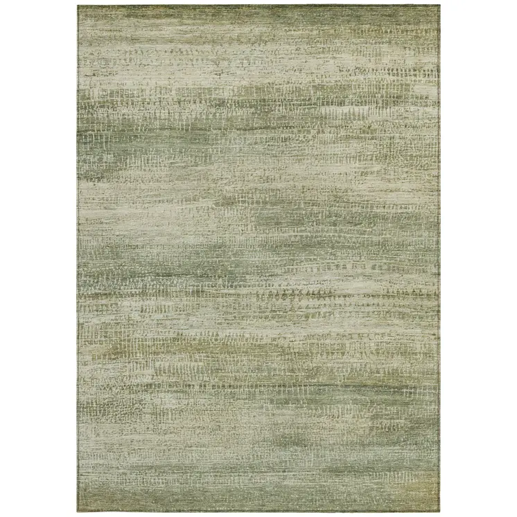 9' X 12' Artichoke Green And Beige Abstract Washable Indoor Outdoor Area Rug