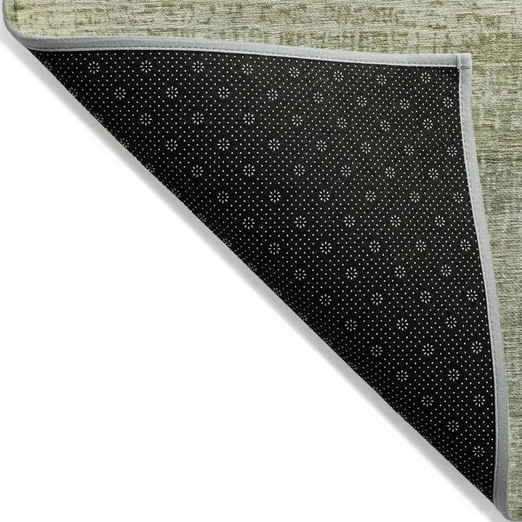 9' X 12' Artichoke Green And Beige Abstract Washable Indoor Outdoor Area Rug