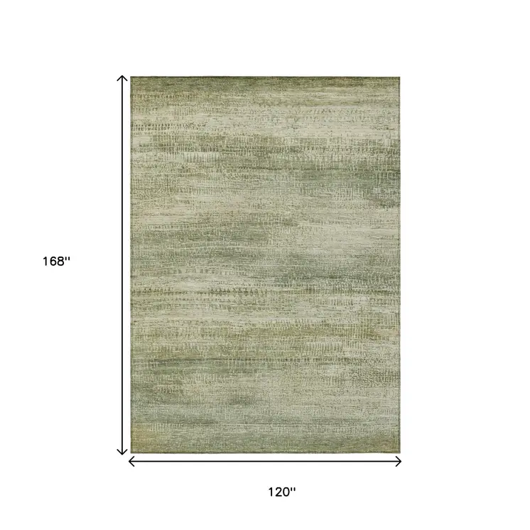 10' X 14' Artichoke Green And Beige Abstract Washable Indoor Outdoor Area Rug