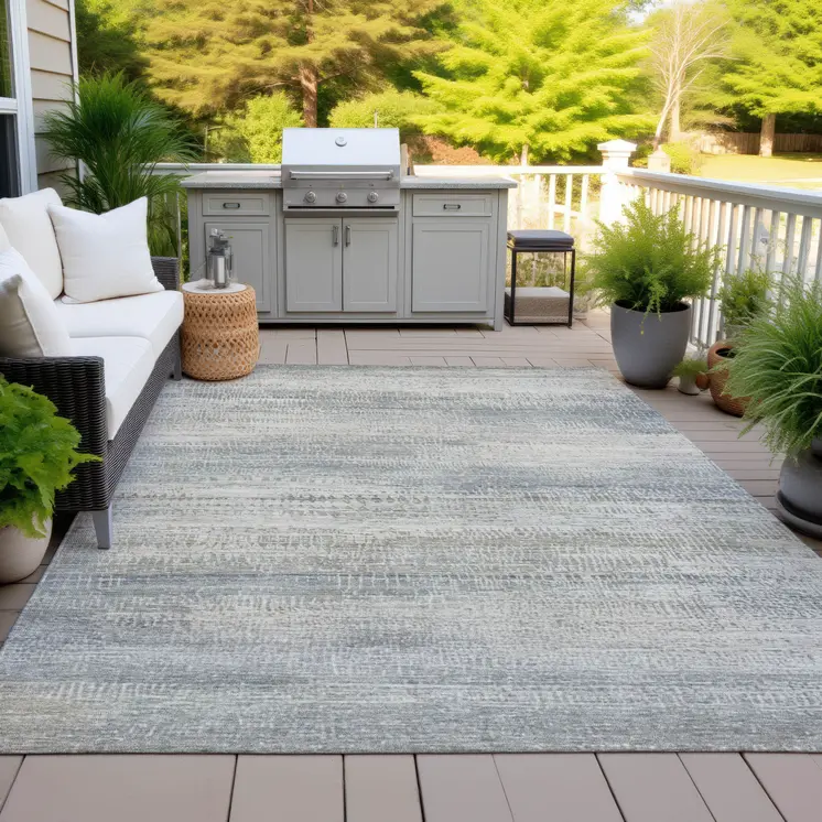 5' X 8' Linen And Beige Abstract Washable Indoor Outdoor Area Rug