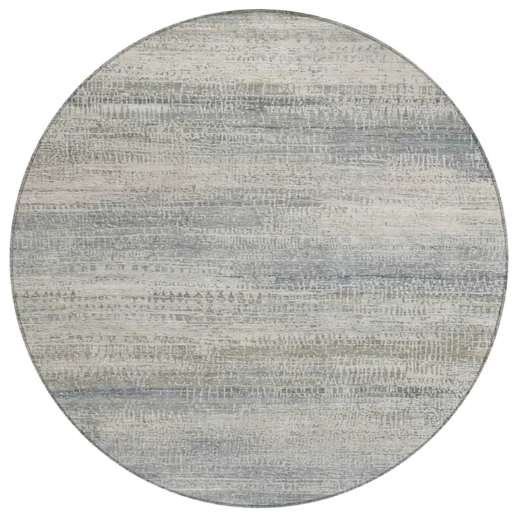 8' Linen And Beige Round Abstract Washable Indoor Outdoor Area Rug