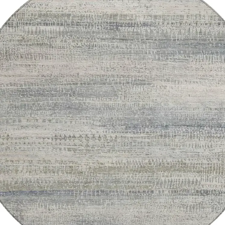8' Linen And Beige Round Abstract Washable Indoor Outdoor Area Rug