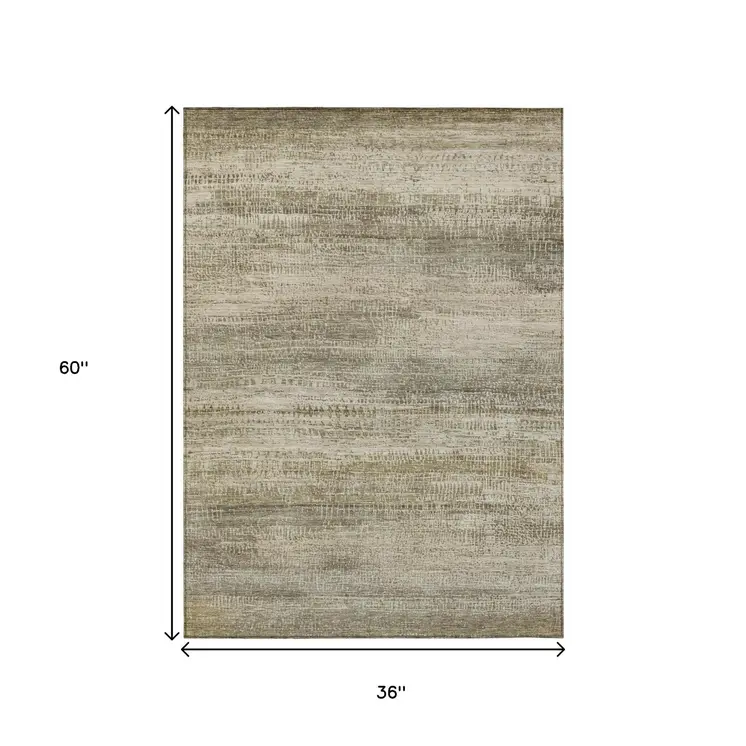 3' X 5' Taupe And Beige Abstract Washable Indoor Outdoor Area Rug