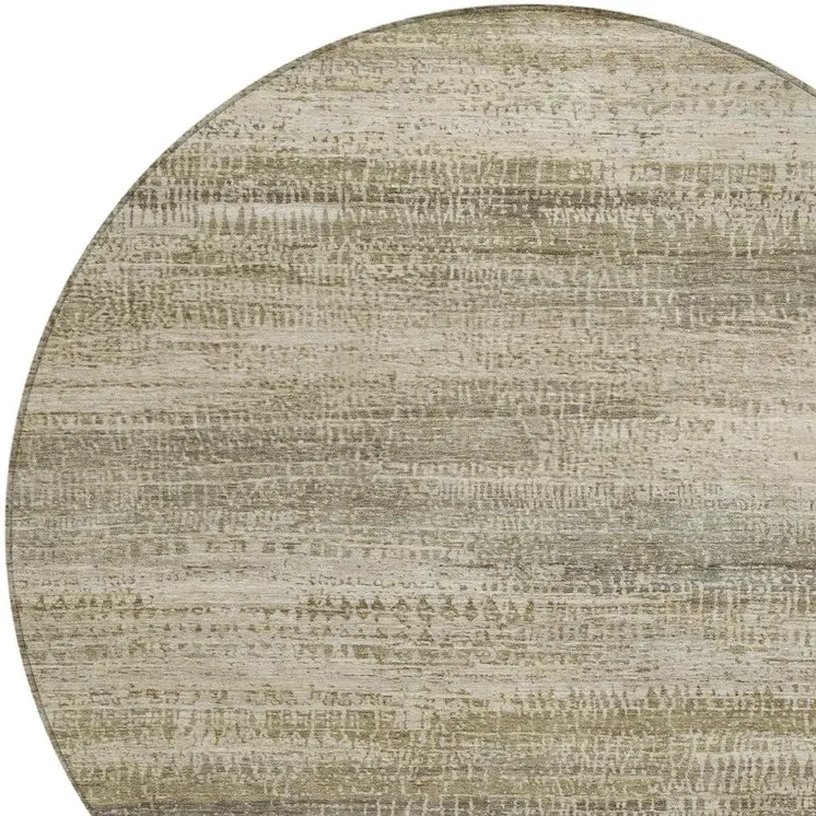 8' Taupe And Beige Round Abstract Washable Indoor Outdoor Area Rug