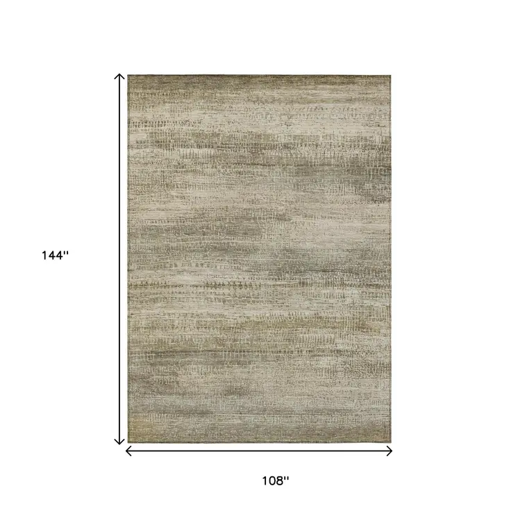 9' X 12' Taupe And Beige Abstract Washable Indoor Outdoor Area Rug