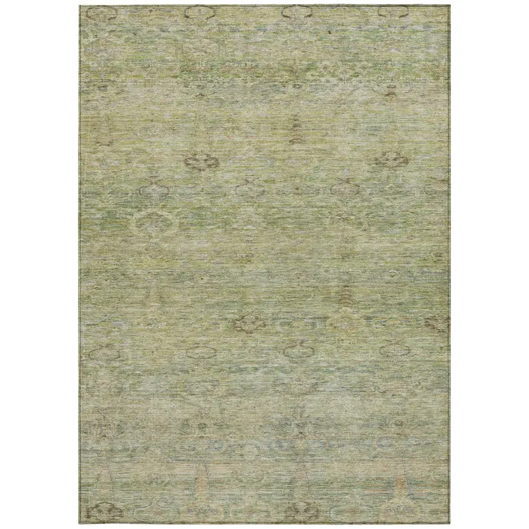 3' X 5' Green And Gold Oriental Washable Indoor Outdoor Area Rug
