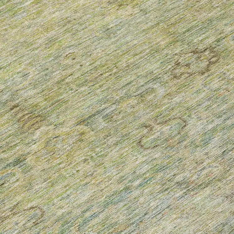 8' Green And Gold Round Oriental Washable Indoor Outdoor Area Rug