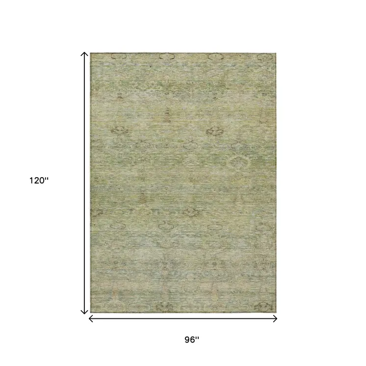 8' X 10' Green And Gold Oriental Washable Indoor Outdoor Area Rug