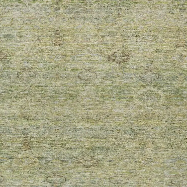9' X 12' Green And Gold Oriental Washable Indoor Outdoor Area Rug